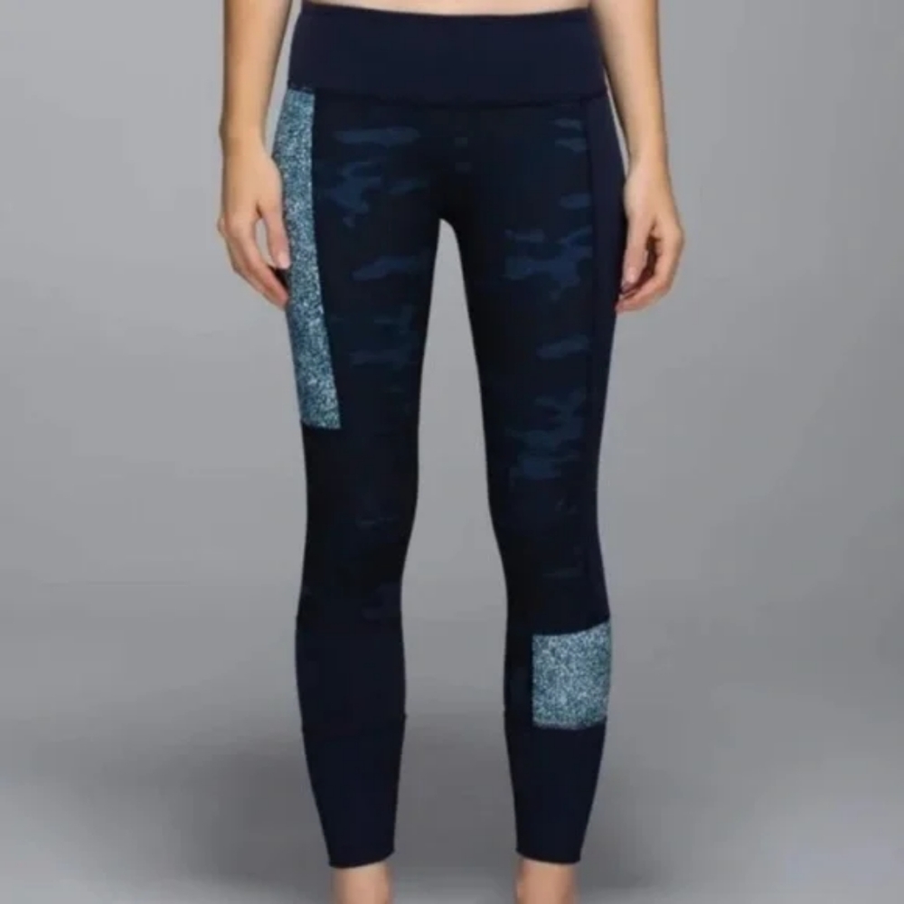 LULULEMON WUNDER UNDER Pant Sashiko Inkwell Navy Blue Camo Size 4